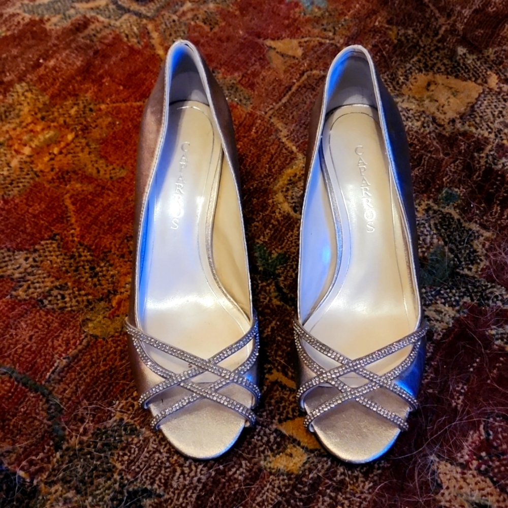 Caparros Gray rhinestone heels-gently used